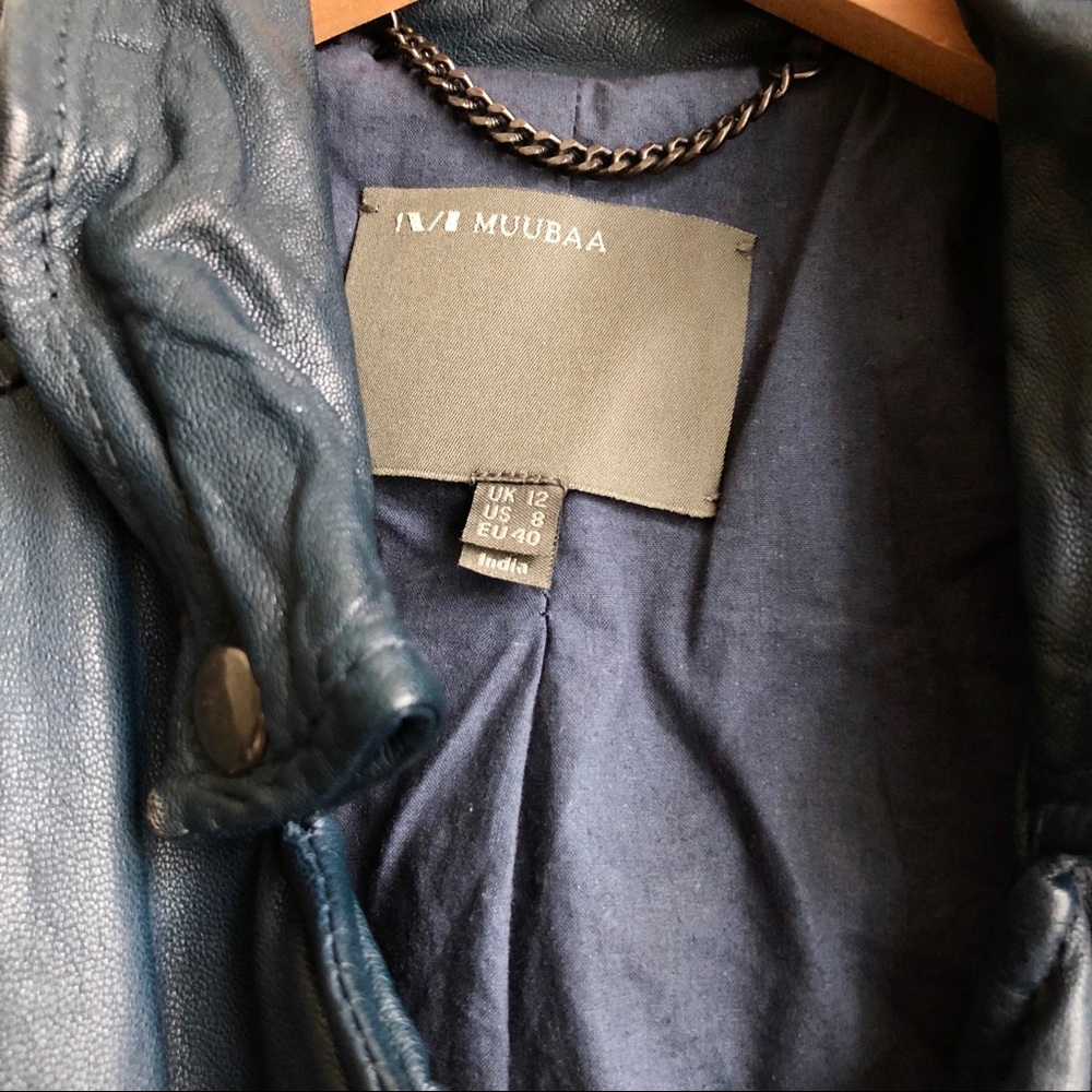 Muubaa Nido Quilted Navy Ink Biker Leather Jacket - Picture 7 of 8